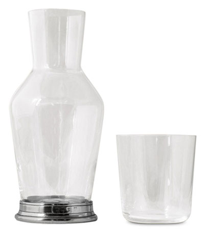 Bedside Carafe + Glass, grey, Pewter and lead-free Crystal glass, cm h 22 cl 92