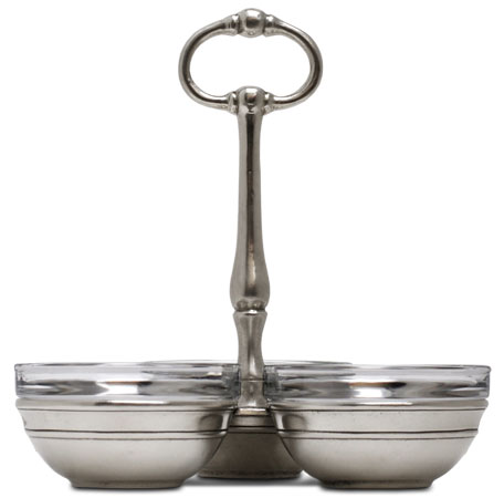 Condiment holder, grey, Pewter and Glass, cm 18,5 x h 19,5