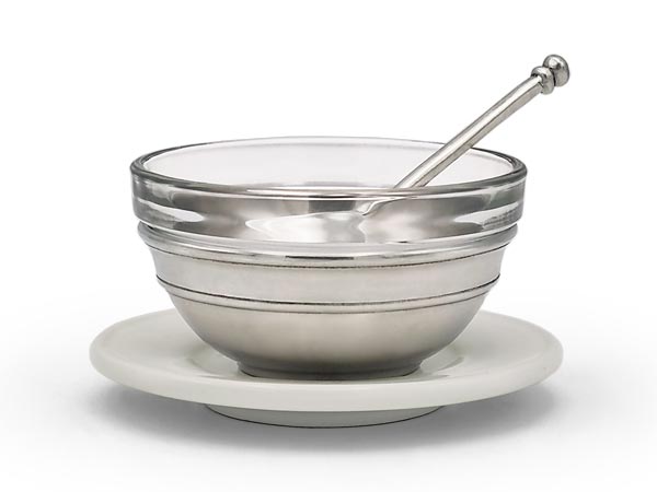 Gewürzschale mit Löffel, Grau und weiß, Zinn und Keramik, cm &Oslash; 9 x h 4,5