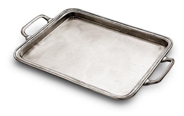 Rectangular handles tray, grey, Pewter, cm 24x19,5