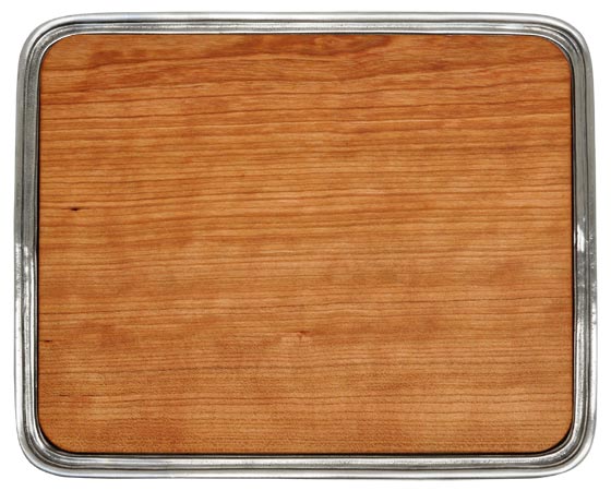 Tray with cherry cutting board, grey and red, Pewter and Wood, cm 24 x 19,5