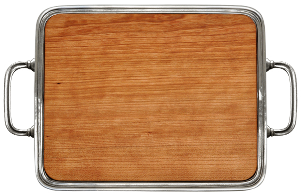 Servier- und Schneidebrett (Kirschholz), Grau und rot, Zinn und Holz, cm 24 x 19.5