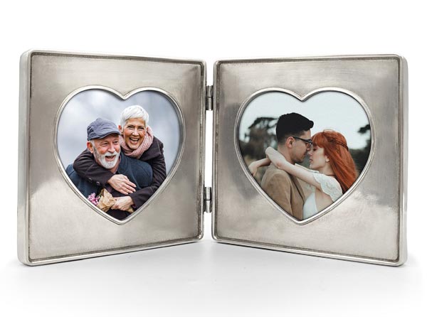 Two hearts frame, grey, Pewter and Glass, cm 26.5 x 13