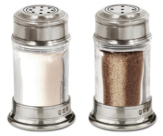 Salt & pepper shaker set, grey, Pewter and lead-free Crystal glass, cm h 8,5