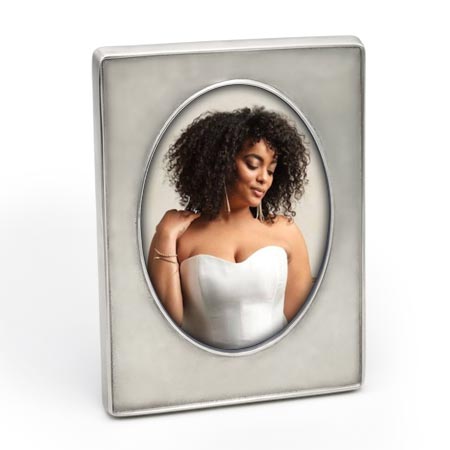 フォトフレーム, グレー, ピューター および ガラス, cm 15x20 (oval 10.5x15)