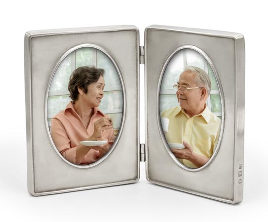 フォトフレーム ペアフレーム, グレー, ピューター および ガラス, cm 30xh20 (oval 10.5x15)