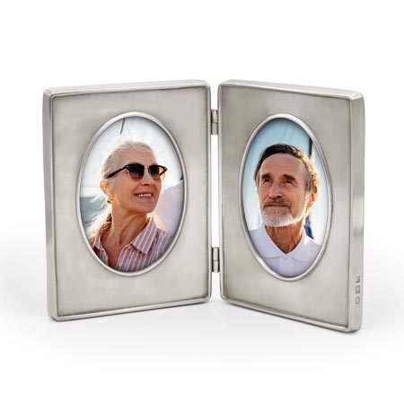 フォトフレーム ペアフレーム, グレー, ピューター および ガラス, cm 23xh15.5 (oval 7.5x10.5)