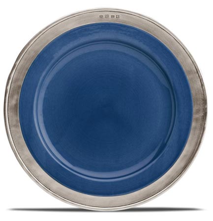 Dinner plate - blue, grey and blue, Pewter and Ceramic, cm Ø 27,5