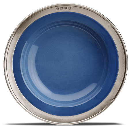 Soup / pasta bowl - blue, grey and blue, Pewter and Ceramic, cm Ø 24