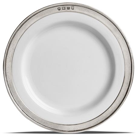Dessertteller weiß mit Ring aus Metall, Grau und weiß, Zinn und Keramik, cm Ø 22