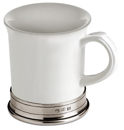 White mug, grey and White, Pewter and Ceramic, cm h 10,5 x cl 40