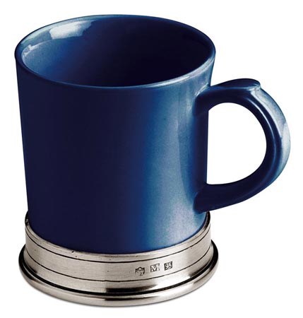 Cana de cafea, gri și albastru, Cositor și Ceramice, cm h 10,5 x cl 40