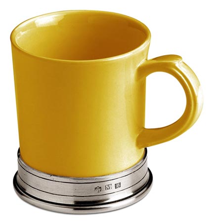 Tasse, gris et jaune, étain et Céramique, cm h 10,5 x cl 40