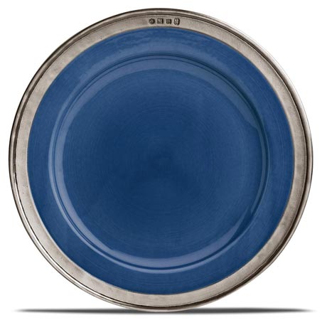 Piatto buffet - blu, grigio e blu, Metallo (Peltro) e Ceramica, cm Ø 31