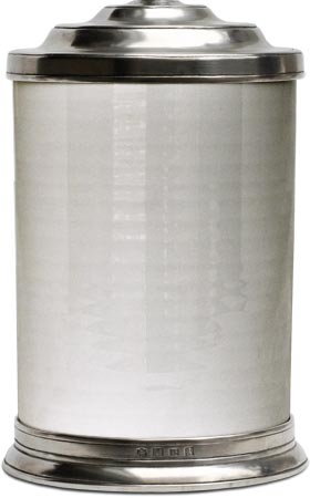 Krukke med tinnlokk, grå og hvit, Tinn og Keramikk, cm Ø16xh23 lt 1,55