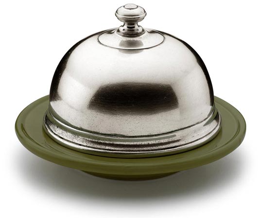 Portaburro con coperchio, grigio e verde, Metallo (Peltro) e Ceramica, cm Ø 14,2 x h 10