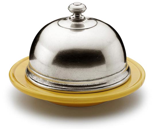Butter dome, grey and yellow, Pewter and Ceramic, cm Ø 14,2 x h 10