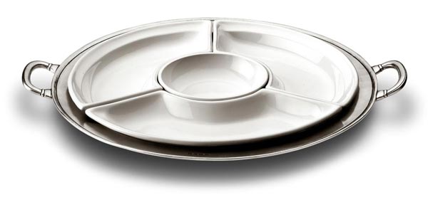 Round sectional platter, grey and White, Pewter and Ceramic, cm Ø 48,5