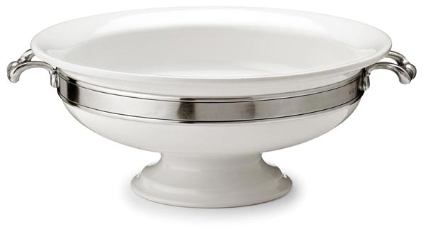 Alzata portafrutta, grigio e bianco, Metallo (Peltro) e Ceramica, cm 38xh16,5
