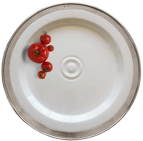 Serving platter, grey and White, Pewter and Ceramic, cm Ø 45