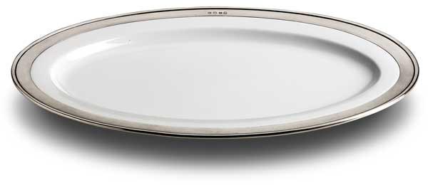 Oval serving platter, grey and White, Pewter and Ceramic, cm 46 x 33