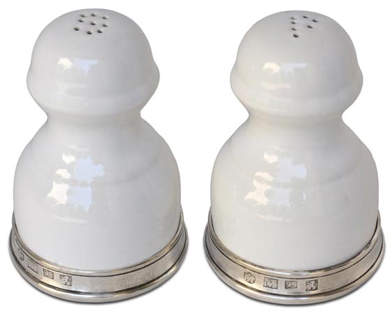 Salt & pepper shaker set, grey and White, Pewter and Ceramic, cm h 9