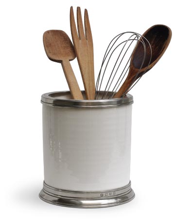 Barattolo portautensili da cucina, grigio e bianco, Metallo (Peltro) e Ceramica, cm Ø 16 x h 16.5 lt 1,4