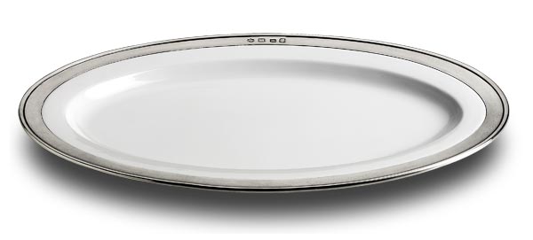 Oval platter, grey and White, Pewter and Ceramic, cm 27x20