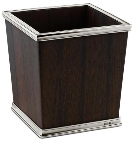 Bath basket (wenge), grey and red, Pewter and Wood, cm 23,5x23,5x h 24,5
