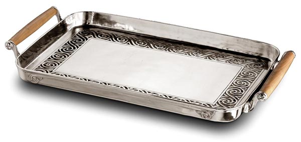 Gallery tray, grey and red, Pewter and Wood, cm 53 x 35