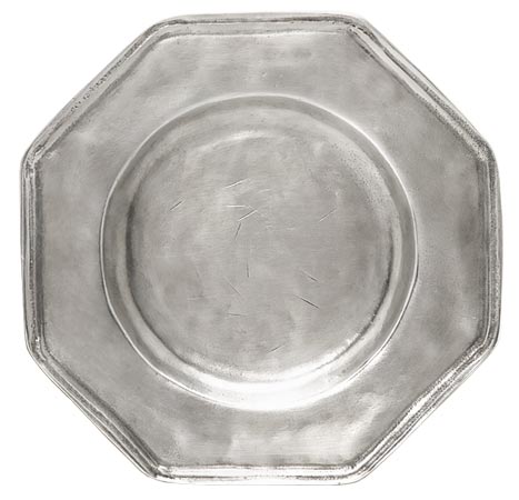 Piatto ottagonale (sottobottiglia), grigio, Metallo (Peltro), cm Ø 17