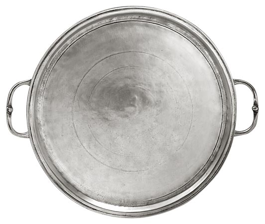 Vassoio rotondo con manici, grigio, Metallo (Peltro), cm Ø 32
