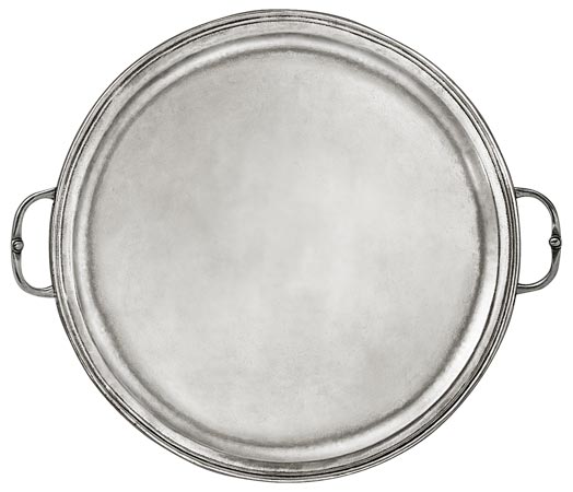 Vassoio rotondo con manici, grigio, Metallo (Peltro), cm Ø 38