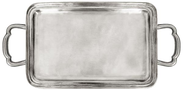 Vassoio con manici, grigio, Metallo (Peltro), cm 27 x 17