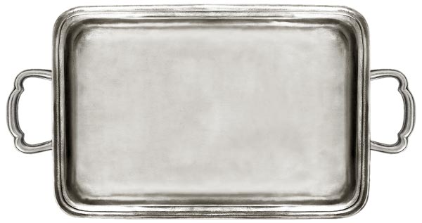 Vassoio con manici, grigio, Metallo (Peltro), cm 33 x 22