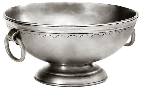 Coppa con base e anelli, grigio, Metallo (Peltro), cm Ø 14