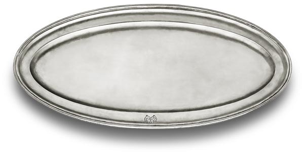 Plateau oval, gris, étain, cm 62 x 28