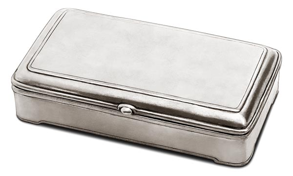 Rectangle lidded box with leather, grey, Pewter, cm 17,5x10