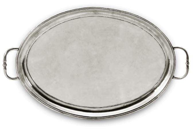Oval tray with handles, grey, Pewter, cm 41 x 29