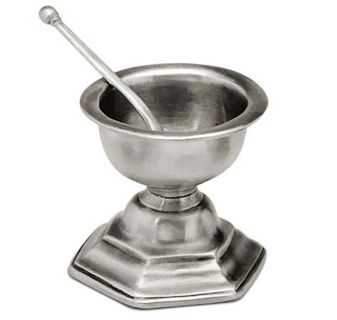 Saltcellar with spoon, grey, Pewter, cm h 6