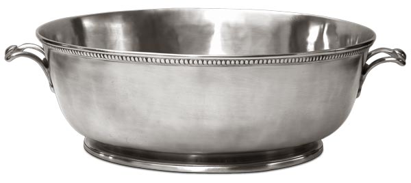 Beaded Footed Oval Basin, grey, Pewter, cm 44 x 36 x h16