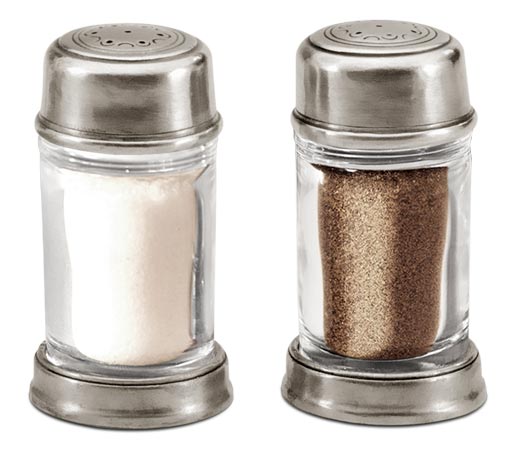 Salt & pepper shaker set, grey, Pewter and lead-free Crystal glass, cm h 8,5