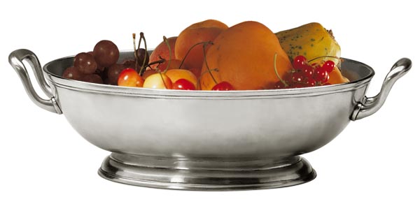 Footed oval bowl, grey, Pewter, cm 29 x 22