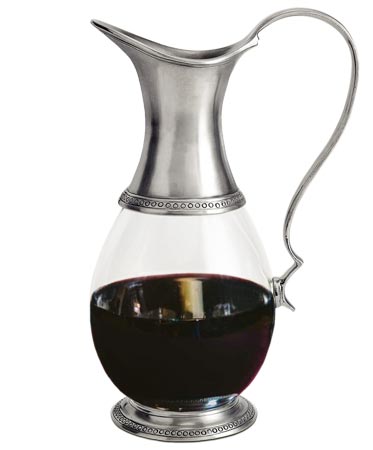 Decanter with handle, grey, Pewter and lead-free Crystal glass, cm h 25