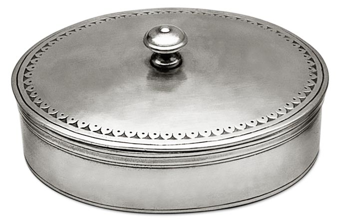 Oval lidded box, grey, Pewter, cm 13.5 x 10.5