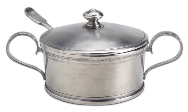 Sugar pot with spoon, grey, Pewter, cm Ø 10
