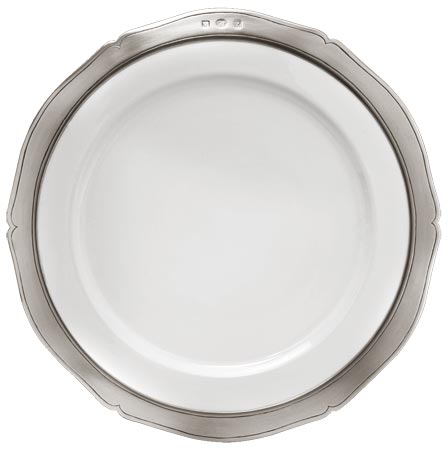 Dinner plate, grey and White, Pewter and Ceramic, cm Ø 28