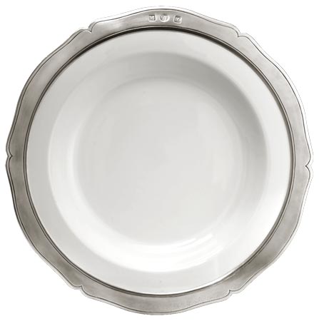 Piatto fondo, grigio e bianco, Metallo (Peltro) e Ceramica, cm Ø 25