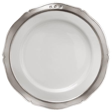 Piatto dessert, grigio e bianco, Metallo (Peltro) e Ceramica, cm Ø 22