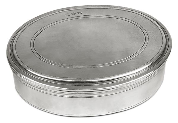 Oval dresser box, grey, Pewter, cm 13.5x10.5